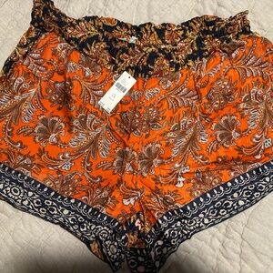 Anthropologie Orange and Navy Paisley Shorts